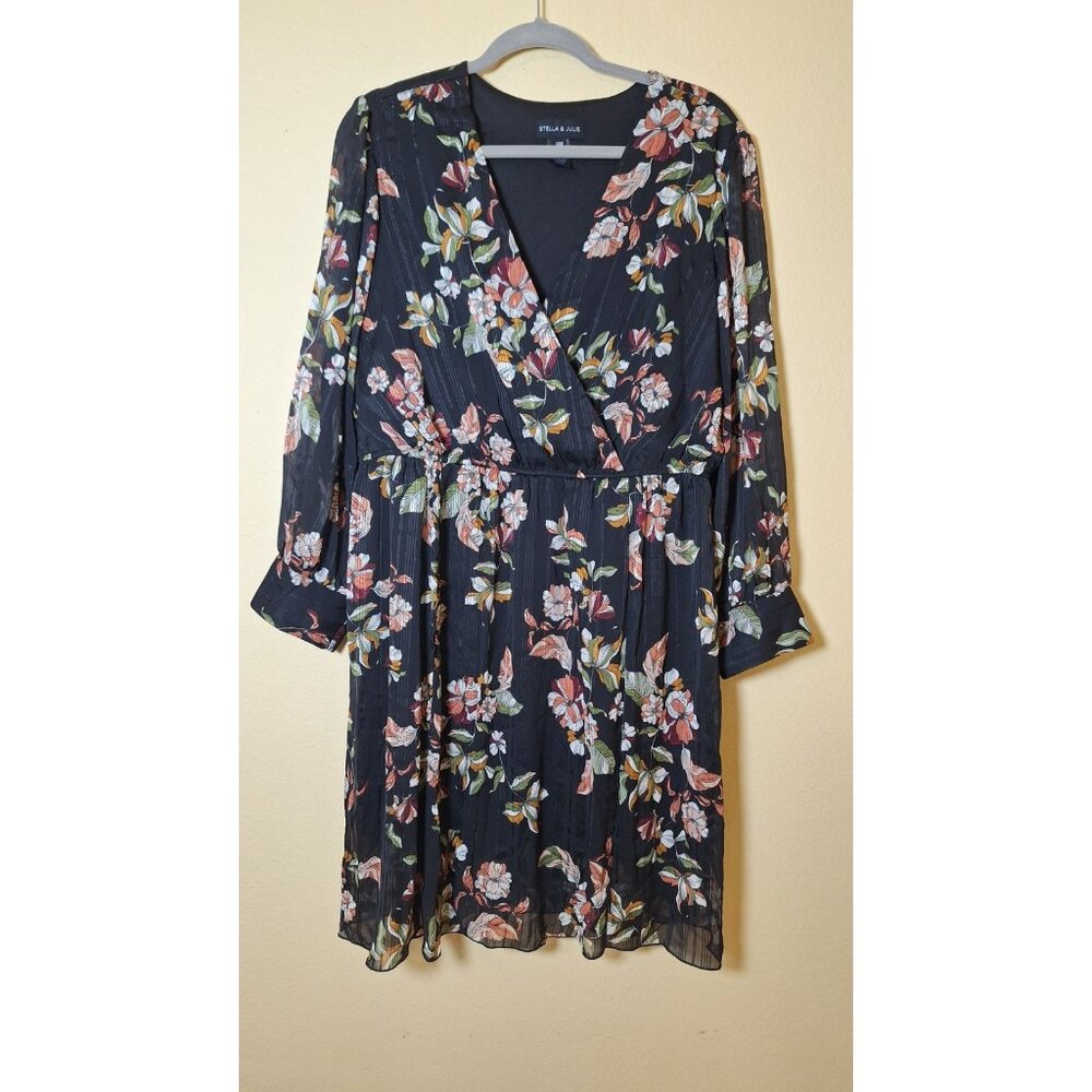 Stella Julie Dress Women‎ 14W Black Floral Dark Cottagecore Office Business